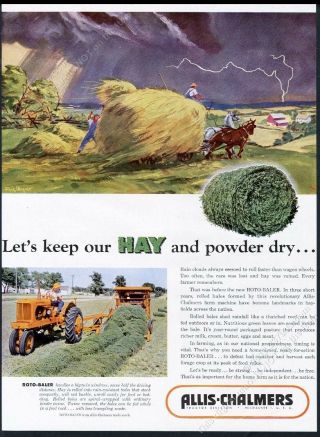 1952 Allis Chalmers Tractor Farm Roto Baler Photo Vintage Print Ad
