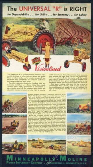 1948 Minneapolis Moline Universal R Tractor 8 Photo Vintage Print Ad