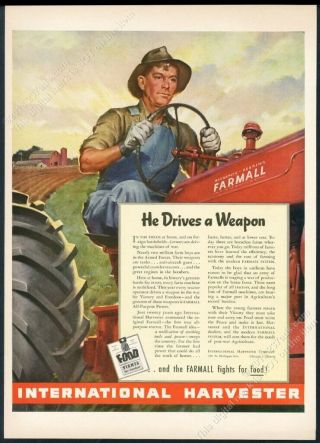 1944 International Harvester Farmall Red Tractor Farmer Farm Art Vintage Ad