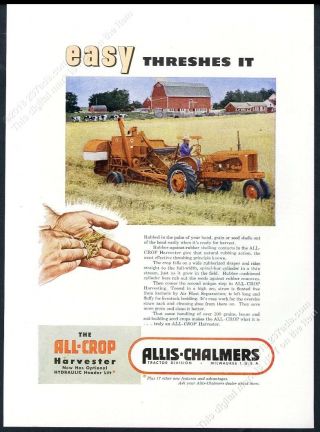 1950 Allis Chalmers Tractor All Crop Harvester Farm Photo Vintage Print Ad