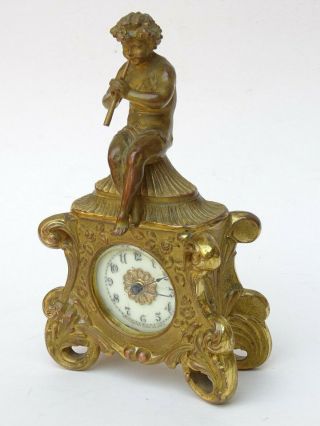19th C.  Antique French Gilt Bronze Mantle Clock Waterbury Clock Movement