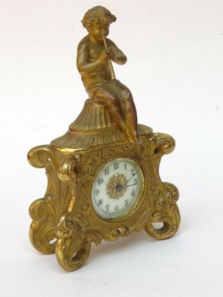19th C.  Antique French Gilt Bronze Mantle Clock Waterbury Clock Movement 2