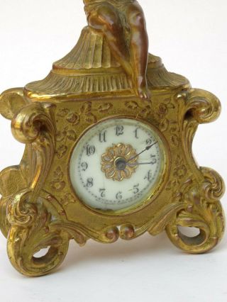 19th C.  Antique French Gilt Bronze Mantle Clock Waterbury Clock Movement 3