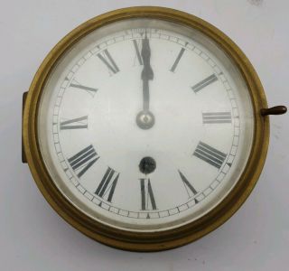 Antique Ships Marine Bulkhead Bulk Head Brass Cased Ships Clock Enamel Dial