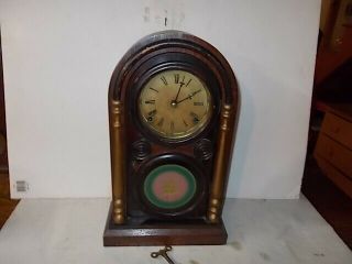 E.  Ingraham & Co.  8 Day T,  S Round Top Shelf Clock Circa 1880