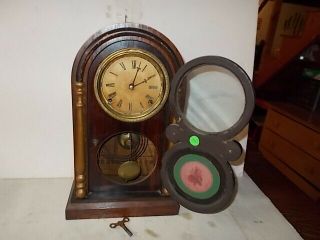 E.  Ingraham & Co.  8 Day T,  S Round Top Shelf Clock Circa 1880 2