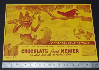 Buvard 1950 Chocolats Fins Menier Fables De La Fontaine Le Corbeau Et Le Renard