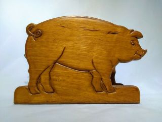 Vintage Wooden Carved Pig Napkin Holder Farmhouse Decor 7 " L X 5 3/4 " T
