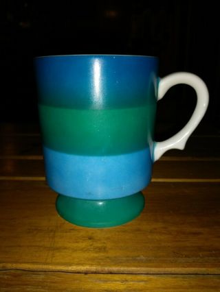 Vintage 1966 Holt Howard Pedestal Coffee Cup Mug Japan Stripes Blue Green 7932