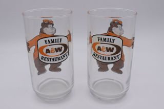 Two Vintage A & W Family Restaurant 5 3/4 - Inch Drinking Glasses With Bear
