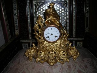 Spring Antique French Figural Mantle Clock 13x13x6