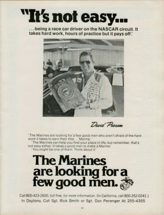 1977 Us Marines Recruitment Nascar David Pearson Few Good Men Vintage Print Ad