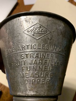 Vintage Nesco Tin Funnel Jar Filler Scoop Measure Strainer W/ Red Handle