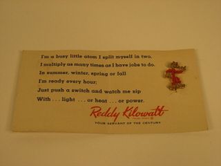 Vintage Reddy Kilowatt Pin On Card " Look "