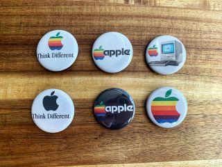 Vintage Apple Computer Logo Pins Buttons Set Think Different,  Rainbow,  Macintosh