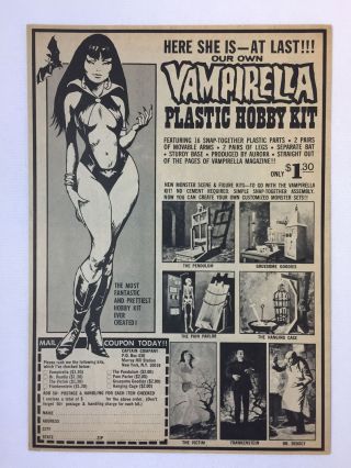 1971 Ad Vampirella Aurora Model Kit Pain Parlor,  Hanging Cage,  Pendulum.