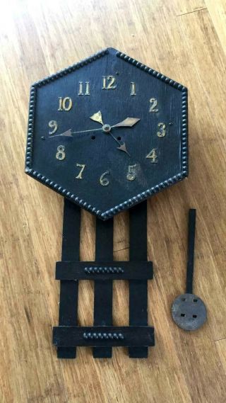 Very Unusual Arts & Crafts Oak Wall Clock