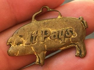 Rare.  Antique Hog Shaped - It Pays To Feet Charm