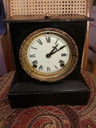 Antique Ansonia Iron Case Mantel Clock,  Good 1883 Year