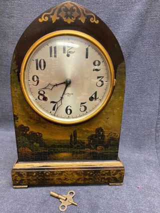 Antique Gilbert 1807 Mantel Clock Hand Painted Case