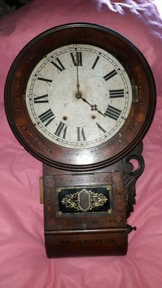 Antique Inlaid Mahogany Cased Drop Dial Kitchen Wall Clock Project