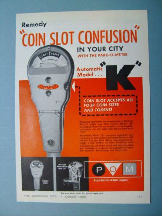 1963 Magee - Hale Parking Meters Remedy " Coin Slot Confusion " Sales Art Ad