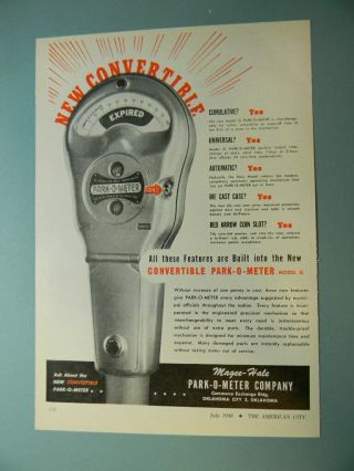 1948 Magee - Hale Convertible Park - O - Meter Model G Parking Meters Sales Art Ad