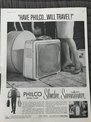 Philco Television Slender Seventeen Brief Case Travel 1958 Vintage Print Ad A38
