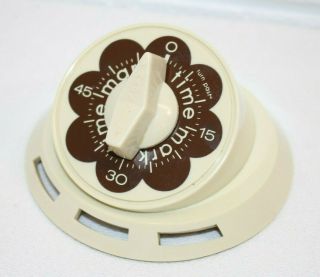 Vintage Mark Time Wind Up Kitchen Timer 60 Min Cream & Brown Color,
