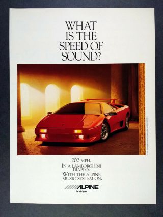 1990 Alpine Car Audio Systems Lamborghini Diablo Photo Vintage Print Ad