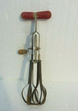 Vintage Red Wood Handle Hand Crank Beater S - 55