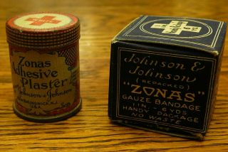 Vintage Zonas Adhesive Plaster Tin & Gauze Bandage Box Johnson & Johnson