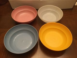 4 Vintage Tupperware Cereal Bowls Blue Pink Orange Clear Country Pastel Colors
