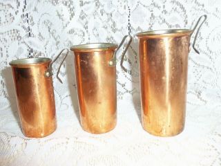Vintage Copper Measuring Cups Made In Korea 1/2,  3/4,  1 Cup Tall Thin Sturdy