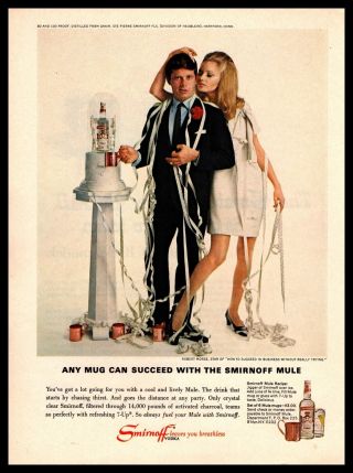 1967 Smirnoff Vodka Stock Ticker Tape Blonde " Leaves You Breathless " Print Ad