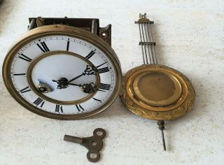 Antique Clock Movement Mantel Shelf Hands Key Pendulum Spares/repairs