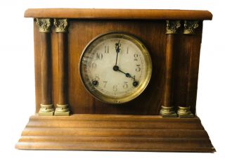 Antique Sessions Wood Mantle Clock Four Column 4 Posts -