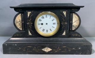 19thc Antique Gothic Victorian Era Etched Marble / Slate Old Mantel Clock Case