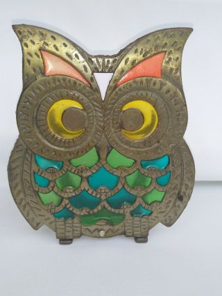 Owl Metal Napkin Letter Holder Stain Glass Pattern Taiwan