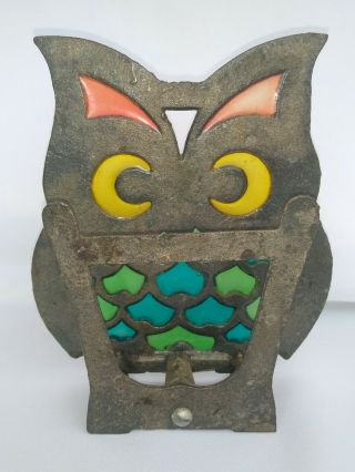 Owl Metal Napkin Letter Holder Stain Glass Pattern Taiwan 2