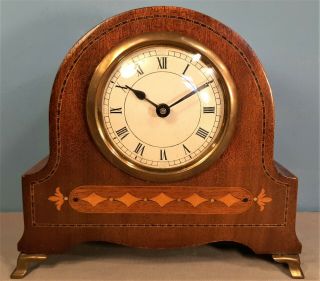 Antique French Mahogany Inlaid Mantel Clock With Brass Feet,  Order