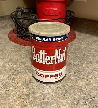 Vintage Butter - Nut Coffee Can One Pound Red White Blue W/ Lid