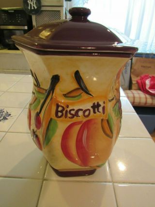 Nonni’s Hand Painted Ceramic Biscotti Cookie Jar Tuscan Design W/lid Vintage