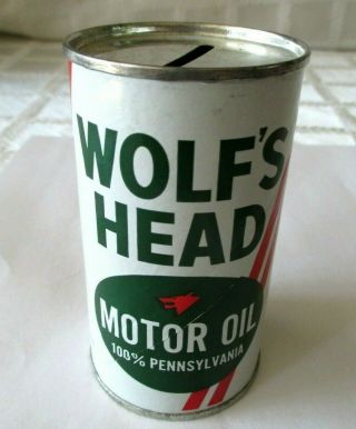 Vintage Wolfs Head Motor Oil Fiber Can - Toy Coin Bank - 4 " - N - - Sign