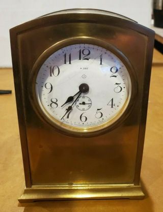 Antique Ansonia Brass Tombstone Clock 8 - Day