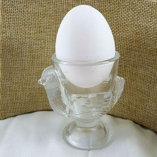 Vintage Egg Cup French Hen Clear Pressed Glass Holder Breakfast Single Country