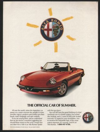 1989 Alfa Romeo Print Ad Red Spider Convertible