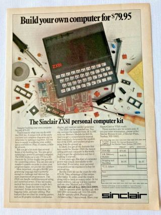1980s Print Ad Sinclair Zx81 " Build Your Own Computer For $79.  95 ",  Pc Kit Ad
