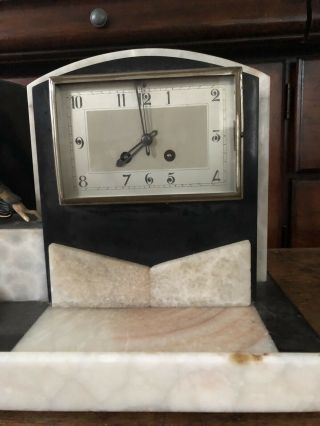 Art deco marble and bronze clock with figurine 2