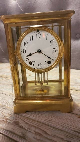 Seth Thomas Crystal Regulator Clock.  Brass Glass Case.  Chimes.  Porcelain Face